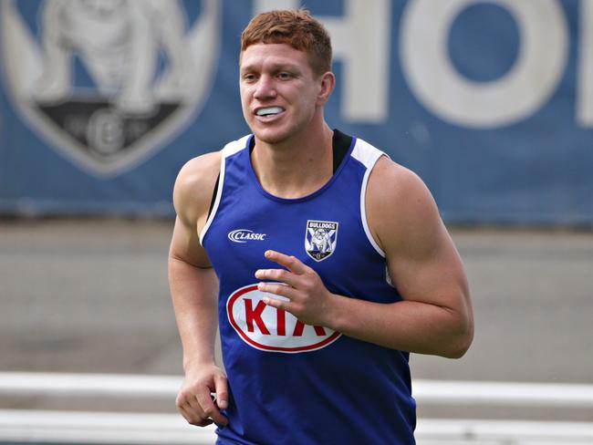 Canterbury Bulldogs prop Dylan Napa at training this week. He was filmed and taunted by patrons at an eastern suburbs pub over his ‘Big Papi’ sex videos. Picture: Adam Yip