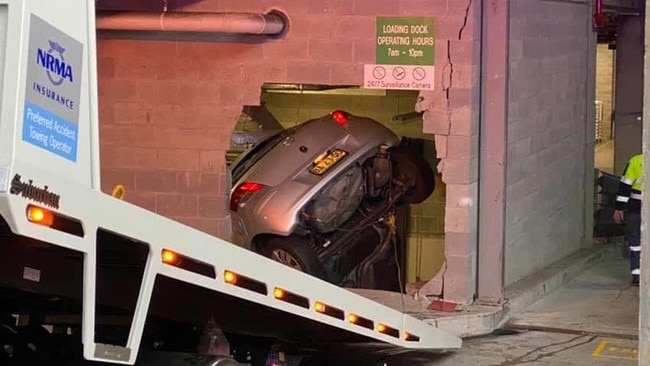 A driver is miraculously uninjured after smashing head-on into a carpark wall earlier this morning. Picture: Fiona So/Humans of Eastwood