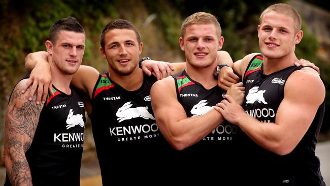 Sam Burgess with his brothers Luke (left), George and Tom in 2012. Picture: Gregg Porteous