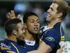 CANBERRA, AUSTRALIA - APRIL 04: Brumbies players celebrate a try by Christian Lealiifano during the round eight Super Rugby match between the Brumbies and the Cheetahs at GIO Stadium on April 4, 2015 in Canberra, Australia. (Photo by Stefan Postles/Getty Images)