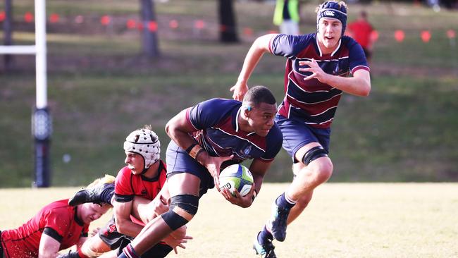 Hunter Dalzell of The Southport School in action against Gregory Terrace during their GPS First XV Rugby Match at Southport. Photograph : Jason O'Brien