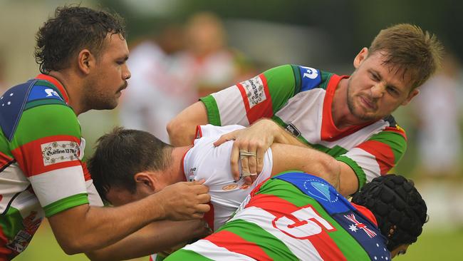 Tian Nichols (right) will step in as South Darwin captain with Dustin Briscoe unable to play. Picture: Pema Tamang Pakhrin