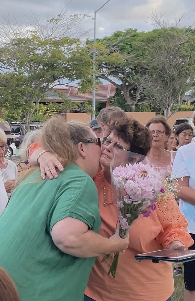 Local councilwoman Daphne McDonald hugging a close friend of Wendy Sleeman at the vigil. Picture: Gemma Ferguson