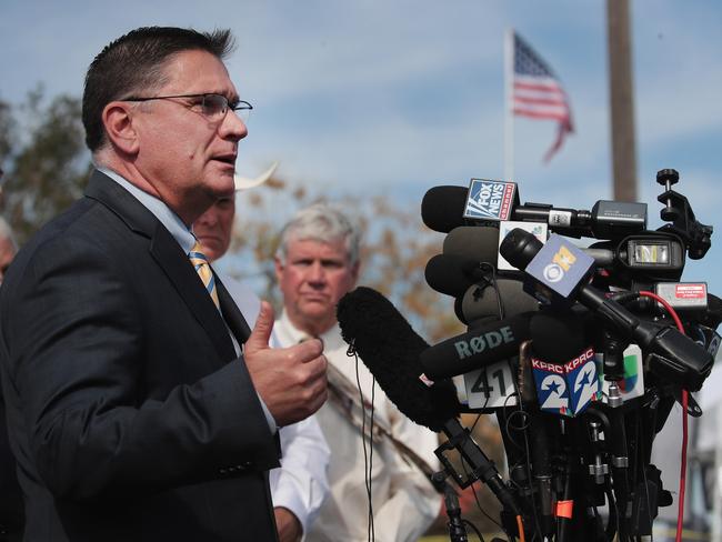 Freeman Martin, regional director of public safety, briefs the press as law enforcement officials continue their investigation at the First Baptist Church. Picture: Scott Olson/Getty Images/AFP