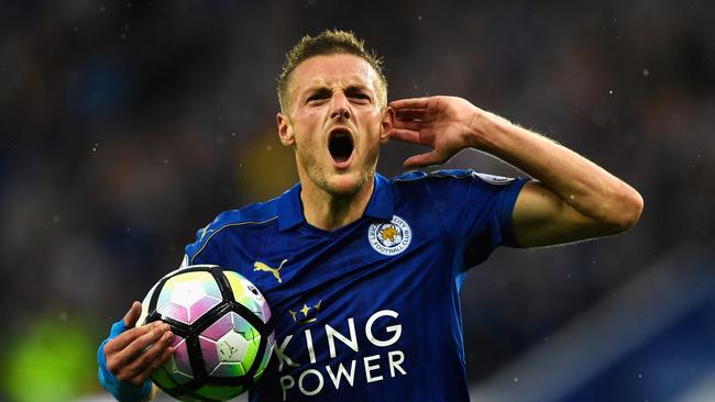 Jamie Vardy celebrates his goal.