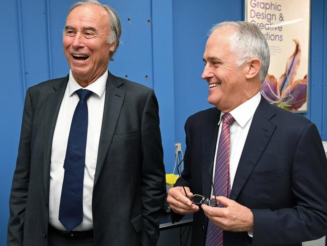 Liberal MP John Alexander and Prime Minister Malcolm Turnbull, pictured in a simpler time. Picture: Paul Miller/AAP