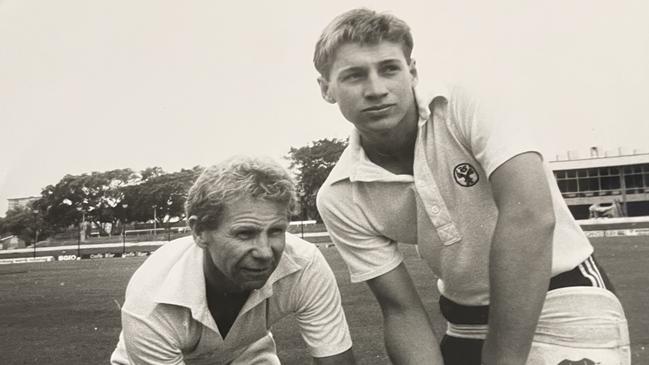 Dean Reynolds (right) practicing with father Ray Reynolds , Cricket Australia - Photo Supplied