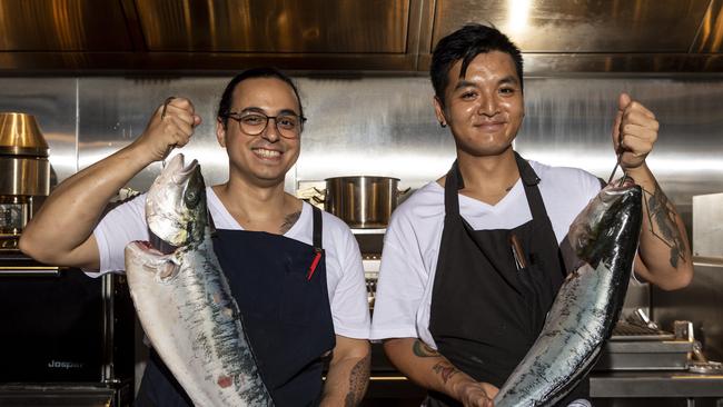 Samuel Costa and Chris Choi prep some seafood at Ruse. Picture: Monique Harmer