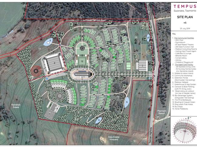 The proposed site plan for the Tempus retirement village on Tasmania's East Coast at Swansea. Picture: SUPPLIED