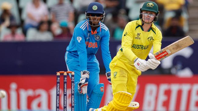 Oliver Peake looks for a run for Australia against India in the under-19 World Cup in Benoni in February. Picture: Phill Magakoe/AFP.