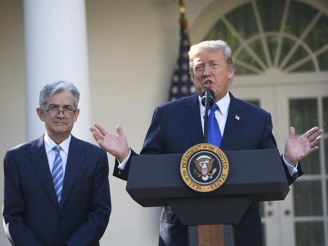 Chairman of the Federal Reserve Jerome Powell with US President Donald Trump. Picture: AFP