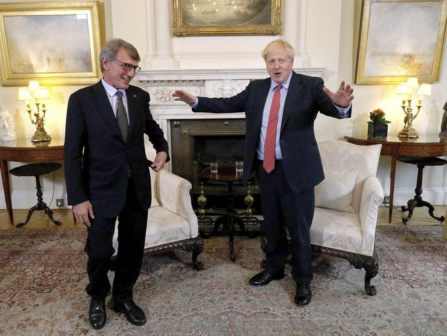 President of the EU Parliament David Sassoli and Mr Johnson. It remains unclear how Mr Johnson will avoid asking the EU for a Brexit extension. Picture: AP