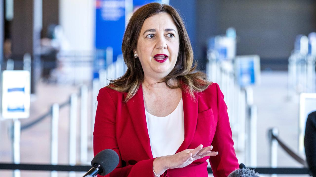 Premier Annastacia Palaszczuk at a Covid press conference at Pinkenba Covid Vaccination Hub, Brisbane. Picture: Richard Walker