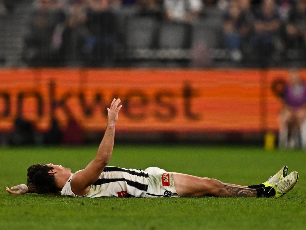 Lachie Schultz after the hit against Fremantle. Picture: Daniel Carson/AFL Photos