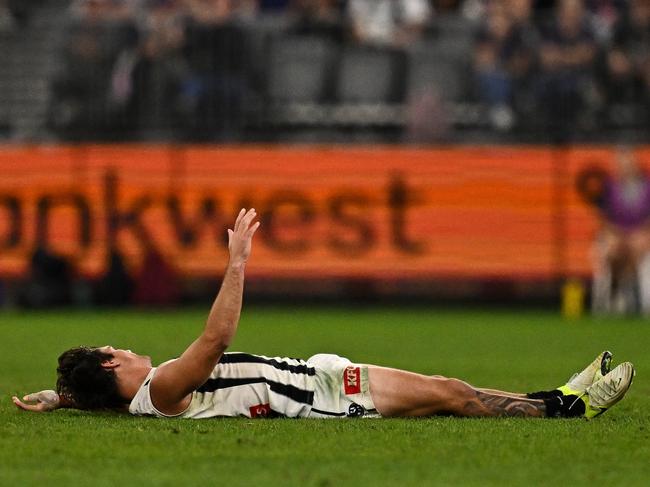 Lachie Schultz after the hit against Fremantle. Picture: Daniel Carson/AFL Photos