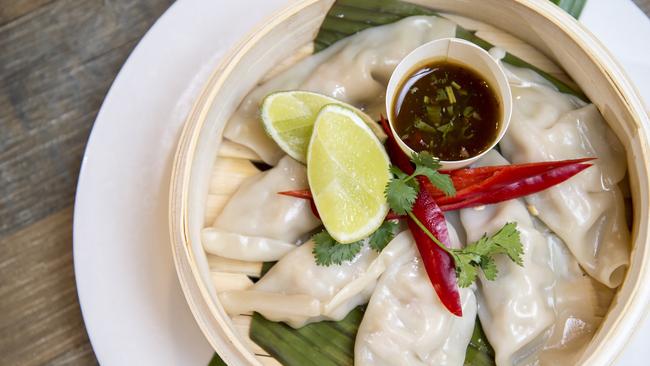 Pork and prawn dumplings dish from the new Street Food Kitchen at Ettalong Diggers. Picture: Troy Snook