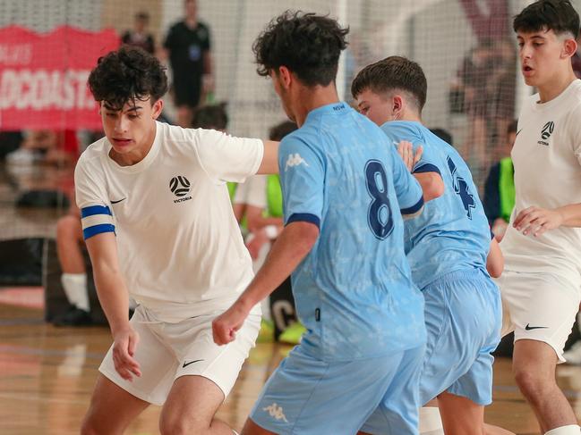 NSW V VIC U-16Ãs on day 3 of the National Futsal Championships  on the Gold Coast.Picture: Glenn Campbell