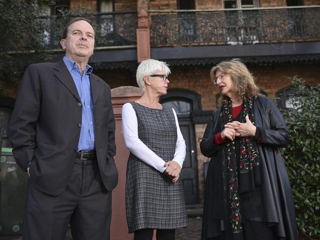 Waverley Mayor John Wakefield with councillors Elaine Keenan and Paula Masselos at the site of the controversial development application. Picture: Flavio Brancaleone