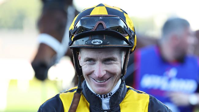 SYDNEY, AUSTRALIA - AUGUST 24: James McDonald riding Joliestar wins Race 7 Hyland Race Colours Show County Quality during Winx Stakes Day - Sydney Racing at Royal Randwick Racecourse on August 24, 2024 in Sydney, Australia. (Photo by Jeremy Ng/Getty Images)