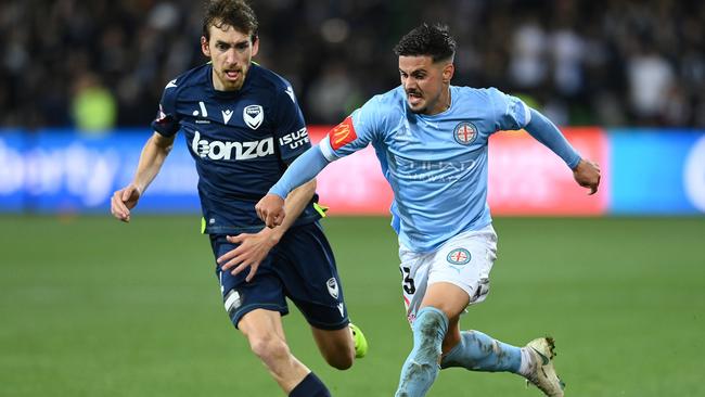 MELBOURNE, AUSTRALIA - OCTOBER 22: Marco Tilio of Melbourne City controls the ball during the round three A-League Men's match between Melbourne Victory and Melbourne City at AAMI Park, on October 22, 2022, in Melbourne, Australia. (Photo by Quinn Rooney/Getty Images)