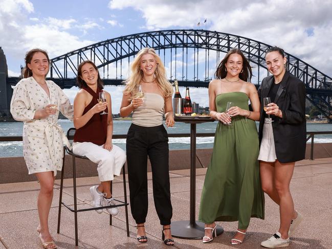 Sophia Shannon, Melissa Woodley, Jennifer Sacks, Lucy Ridge and Melissa Woodley, at Portside on the Western Boardwalk of The Opera House. Picture: Justin Lloyd.