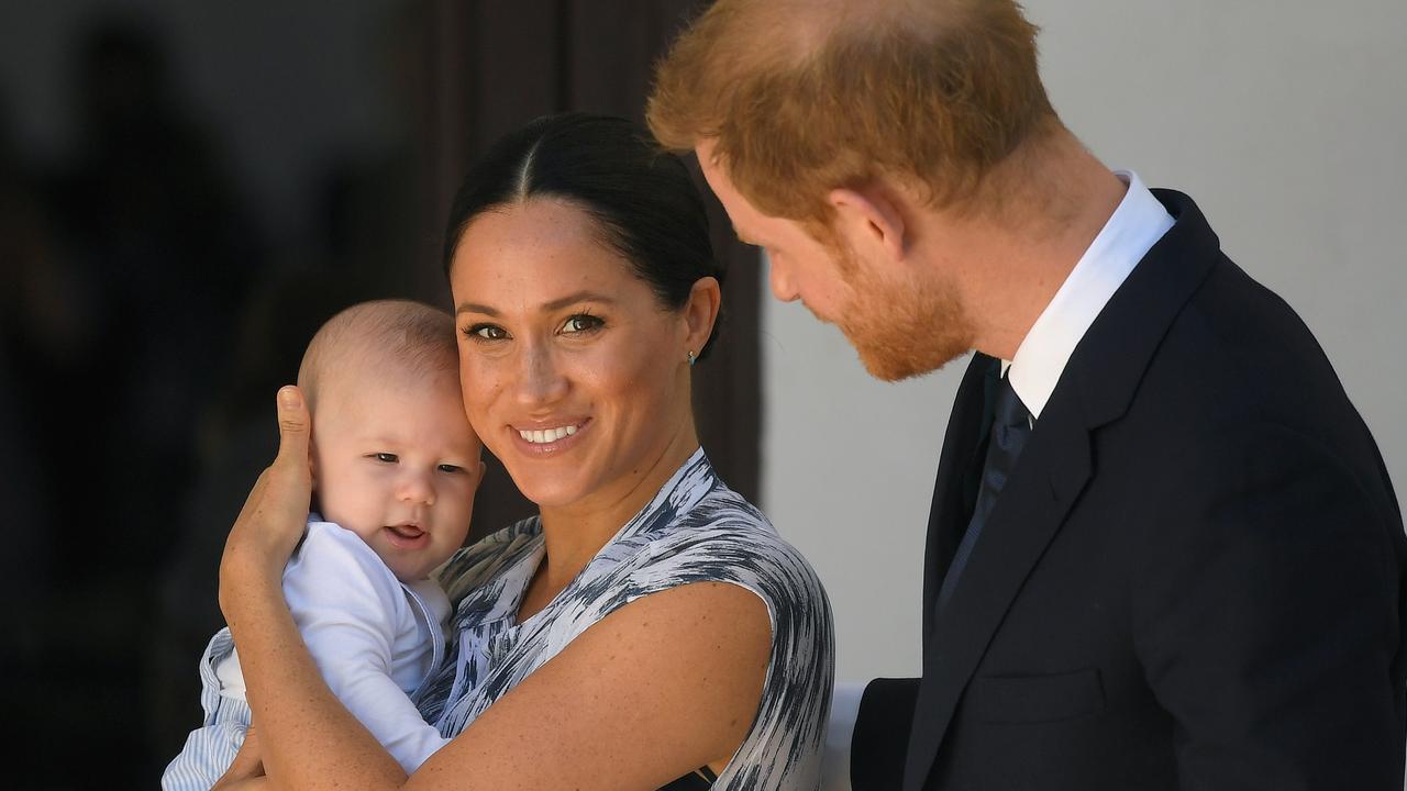 Prince Harry, Duke of Sussex and Meghan, Duchess of Sussex and their baby son Archie Mountbatten-Windsor at a meeting with Archbishop Desmond Tutu during their royal tour of South Africa. Picture: Getty Images