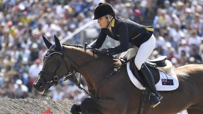 Australia's Edwina Tops-Alexander on her horse Lintea Tequila competes in the individual equestrian show jumping.