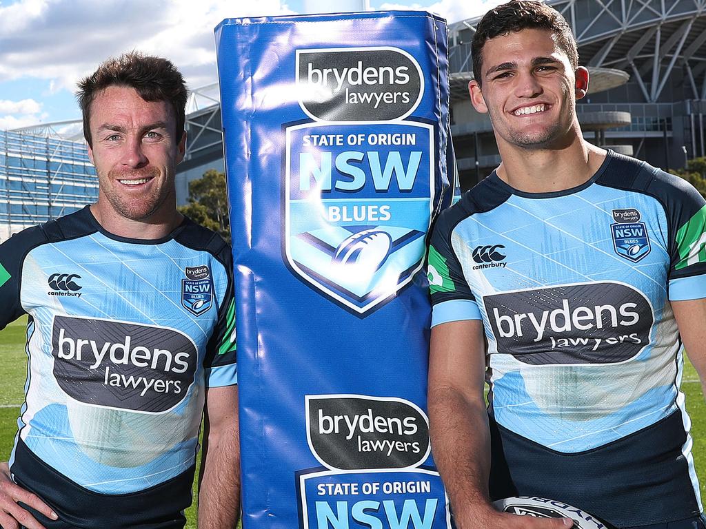 James Maloney and Nathan Cleary after NSW State of Origin training at the new NSWRL Centre of Excellence training ground at Homebush. Picture. Phil Hillyard