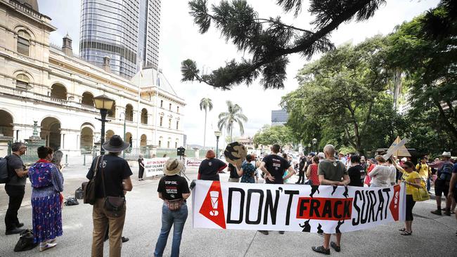 An anti-Adani protest outside Parliament House today. Picture: AAP/Josh Woning