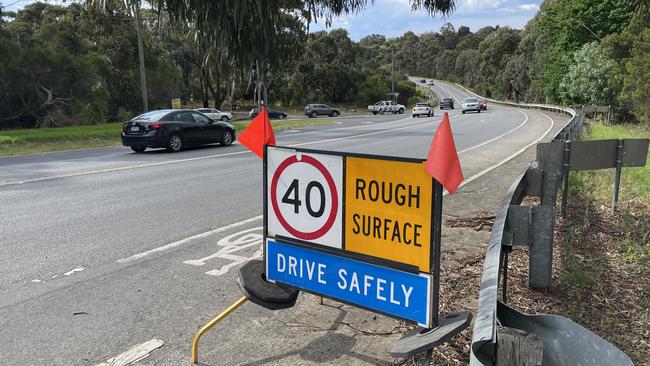 Mornington Peninsula roadworks: Speed reduction on Nepean Highway, Mount Martha, because of a "rough surface". Picture: Lucy Callander