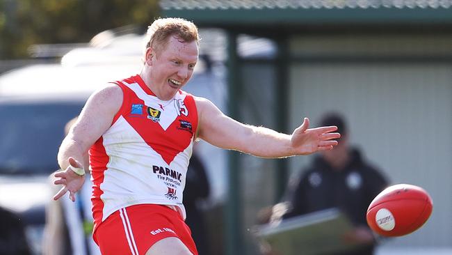 Clarence’s Josh Green kicked three goal despite playing with a broken nose. Picture: Zak Simmonds