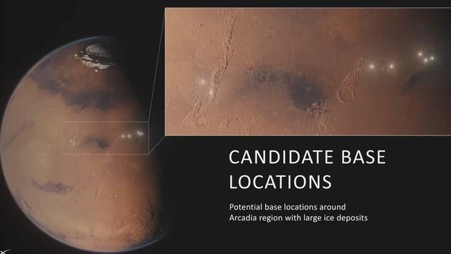 Candidate base locations with large ice deposits. Picture: Supplied