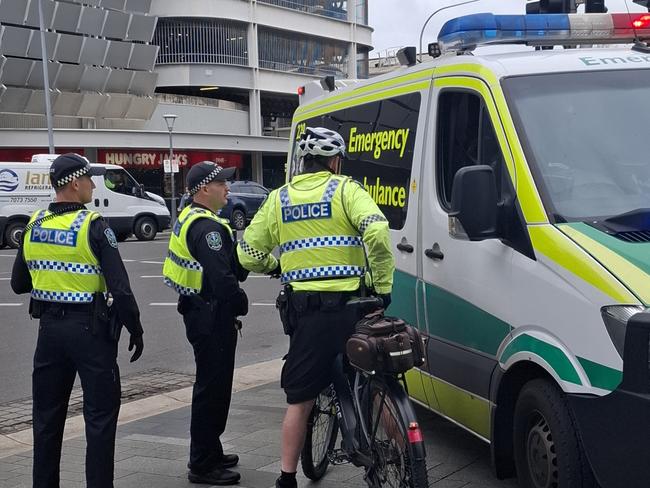 Emergency services at Rundle Mall, after a victim was assaulted on Thursday afternoon. Picture: Agnes Gichuhi