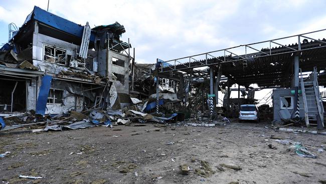 A destroyed border crossing point near the Ukrainian-controlled Russian town of Sudzha, Kursk region. Picture: AFP