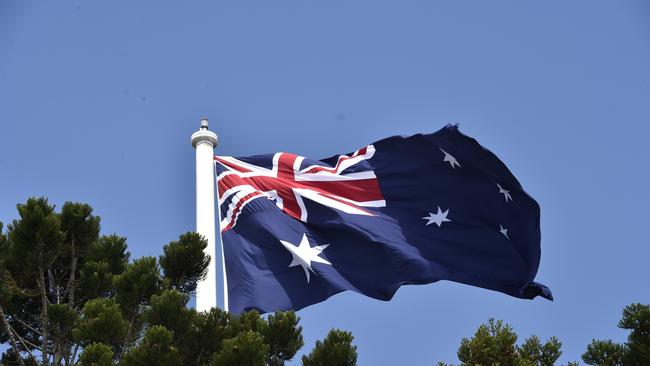 Flag at Picnic Point. Toowoomba parks, Australian flag. January 2017