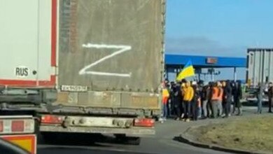 Unverified footage of a Russian ‘Z’ on a truck. Picture: Twitter