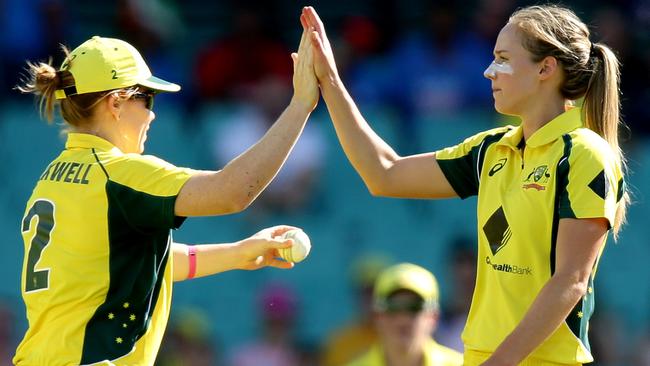 Alex Blackwell and Ellyse Perry will line up for Australia in their World Cup opener on Monday. Pic: Gregg Porteous