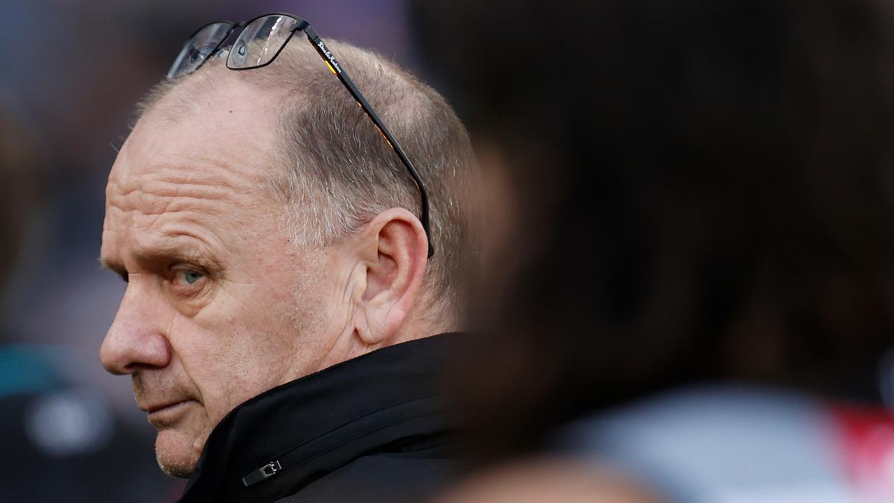 MELBOURNE, AUSTRALIA - JULY 30: Ken Hinkley, Senior Coach of the Power looks on during the 2022 AFL Round 20 match between the Collingwood Magpies and the Port Adelaide Power at the Melbourne Cricket Ground on July 30, 2022 in Melbourne, Australia. (Photo by Michael Willson/AFL Photos via Getty Images)