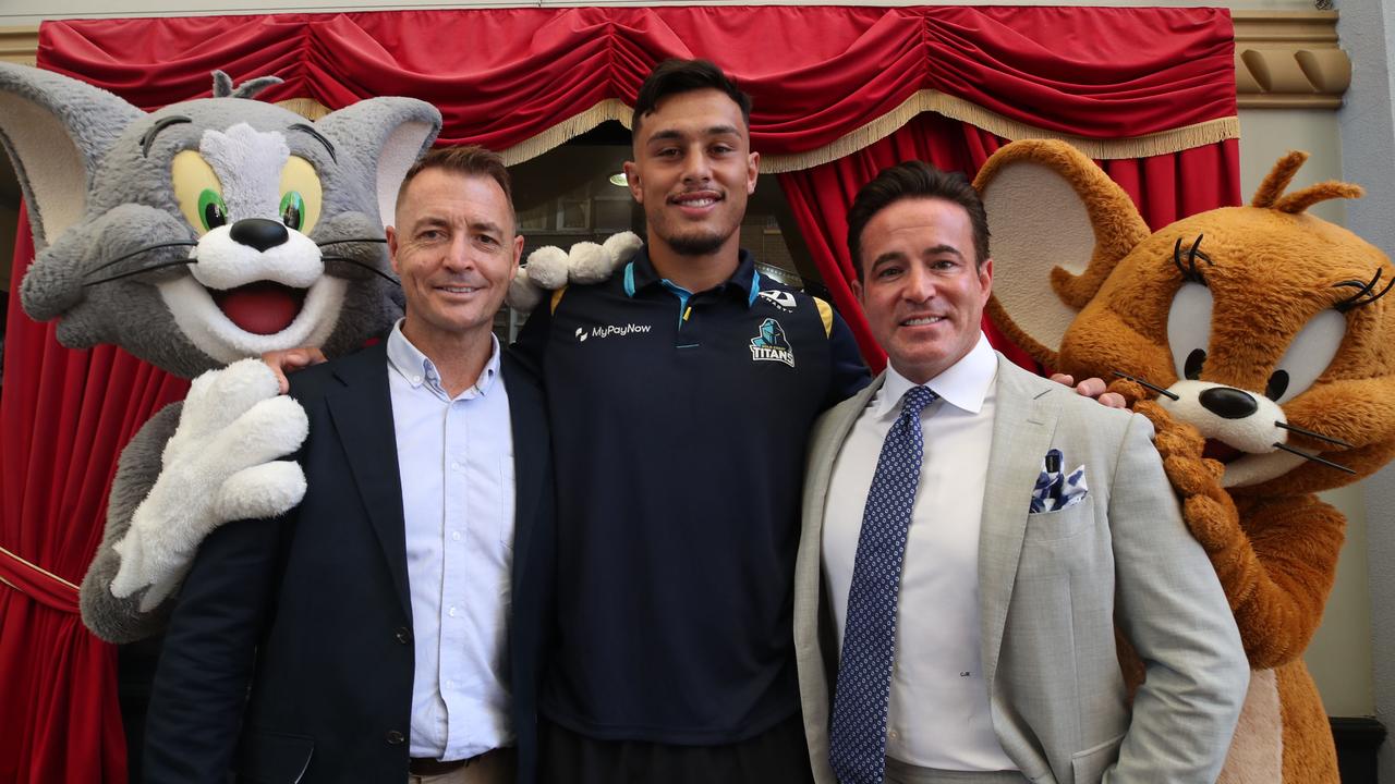 Titans CEO Steve Mitchell and captain Tino Fa’asuamaleaui believes the club is still on track to achieve their goal of two NRL premierships by 2030. Picture: Glenn Hampson