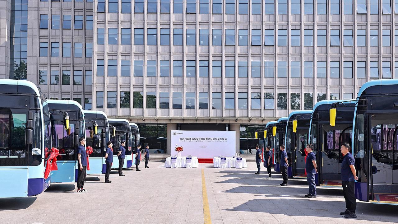 The first batch of 15 buses at Foton’s headquarters in China. Picture: Facebook