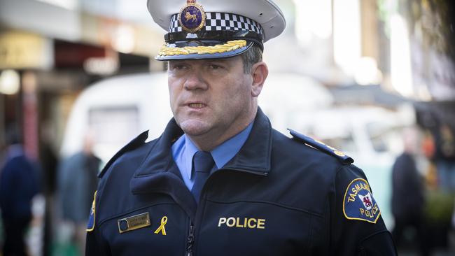 Commander Jason Elmer at Elizabeth Street Mall, Hobart.