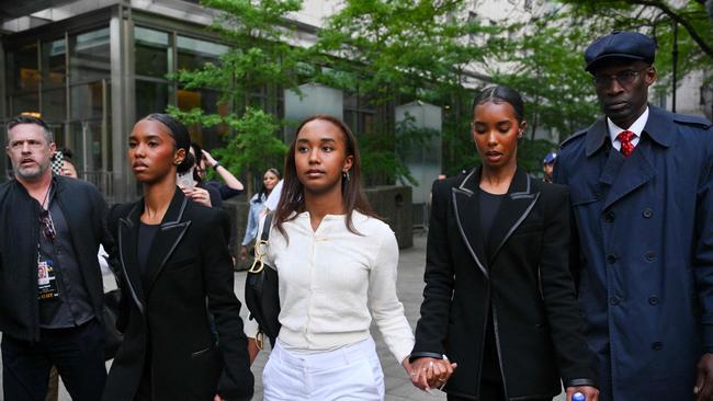 Jessie Combs, Chance Combs, D'Lila Star Combs depart federal court in New York City. Picture: AFP