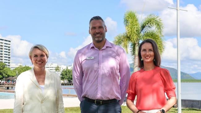 Cairns Mayor Amy Eden, Minister for the Environment and Water Tanya Plibersek, and Labor Party candidate for Leichhardt Matt Smith celebrate an additional 87.5m in Federal funding to ensure Cairns future water supply. Photo Lani Sprague