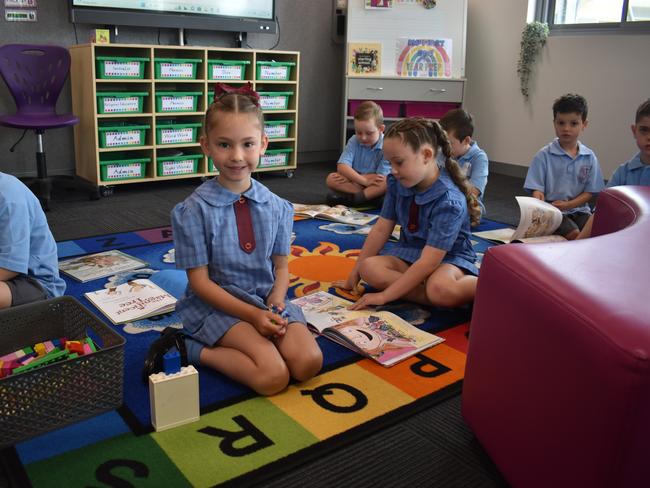 Preppies Willow Graham and Mila Read on their first day at St Gabriel's Primary School, Traralgon on January 30, 2025. Picture: Jack Colantuono