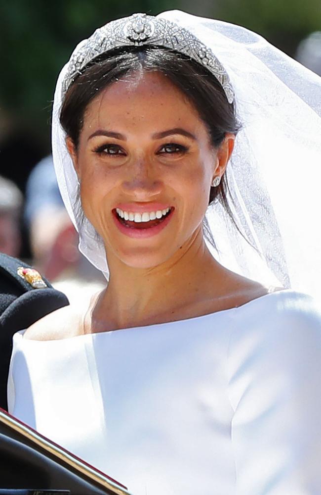 Markle’s tiara was loaned to her by Queen Elizabeth II. Picture: Gareth Fuller/AFP