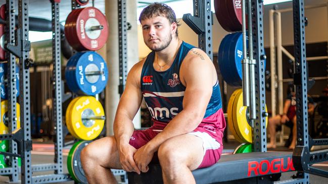 Reds prop Massimo De Lutiis in the Reds gym after bench pressing 202.5kg. Picture taken: Stefan Ahfuni