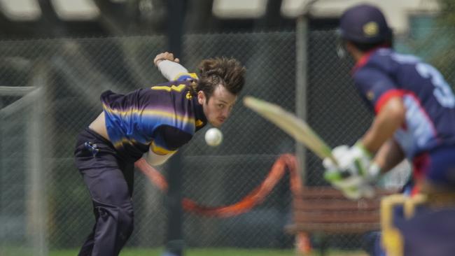 Premier Cricket: Dandenong v Ringwood. Zak Evans bowling for Ringwood. Picture: Valeriu Campan