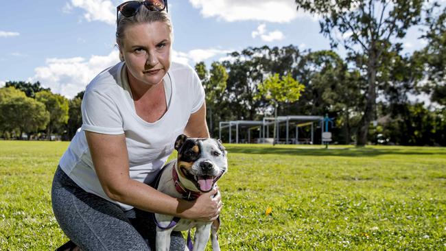 Kassie Palmer was walking Bluebell on the beach when the poor pup was injured. Picture: Jerad Williams