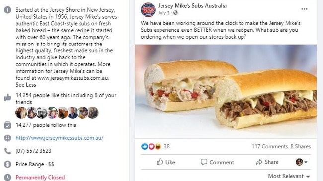 Screenshot from Jersey Mike's Australia Facebook page