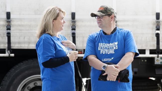 Madeleine Ogilvie and Adam Brooks at the Liberal campaign launch. Picture: Chris Kidd